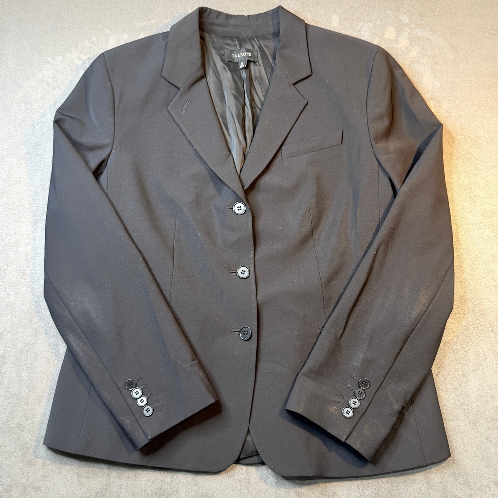 Talbots Womens Blazer Jacket Womens 16 Black Wool 3-Button Professional Career